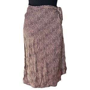 Urban Romantics Wrap Skirt Tan Black Cheetah Animal Print Midi Sz Large